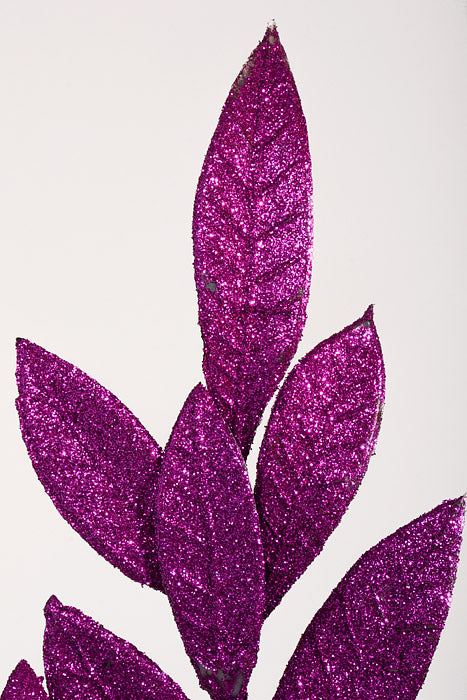 23" Bay Leaf Glitter Spray Purple