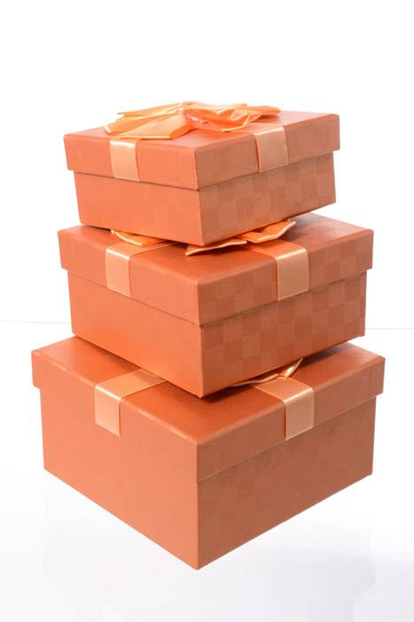 5"/ 5.75"/ 6.5" Sq Gift Box W/bow Copper