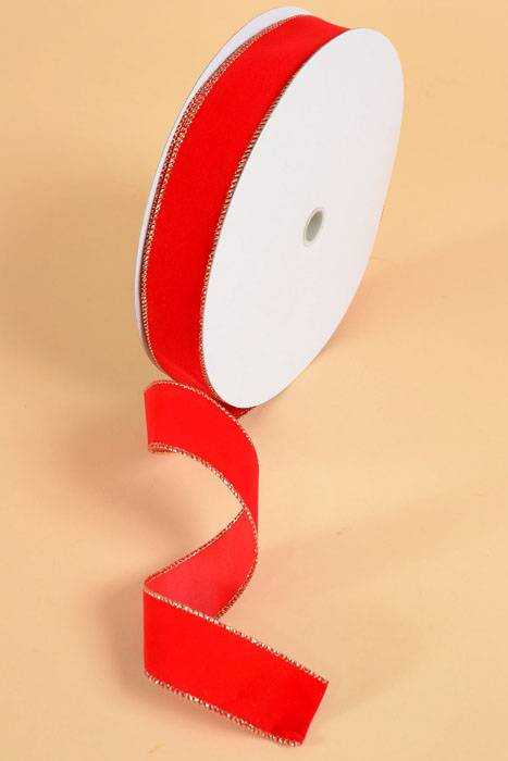 1.5" X 50yds Value Velvet Wired Ribbon Medium Red/gold