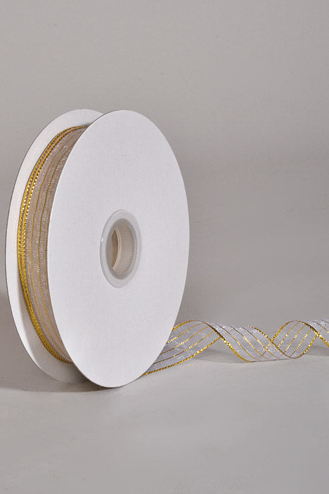 5/8" X 50Yds Metallic Pinstripe Sheer Ribbon White/Gold