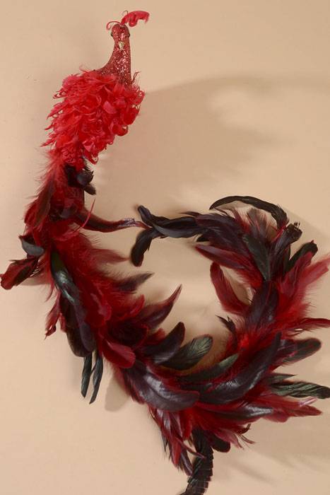 30" Glittered Feather Peacock W/clip Red