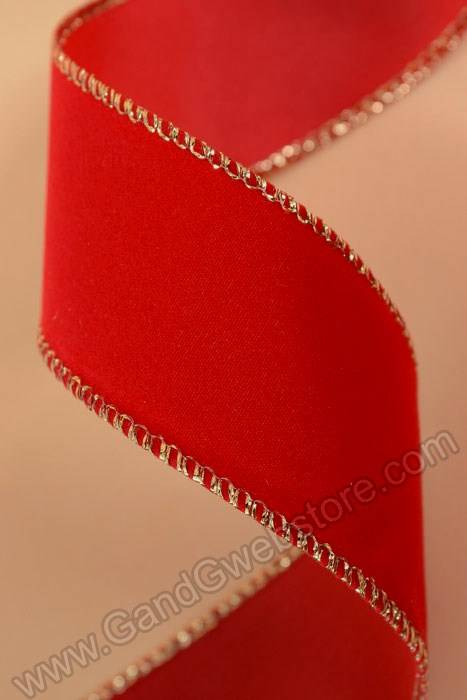 1.5" X 50yds Value Velvet Wired Ribbon Medium Red/gold