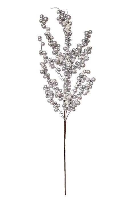 28" Snow Crusted Metal Berry Cluster Spray Silver