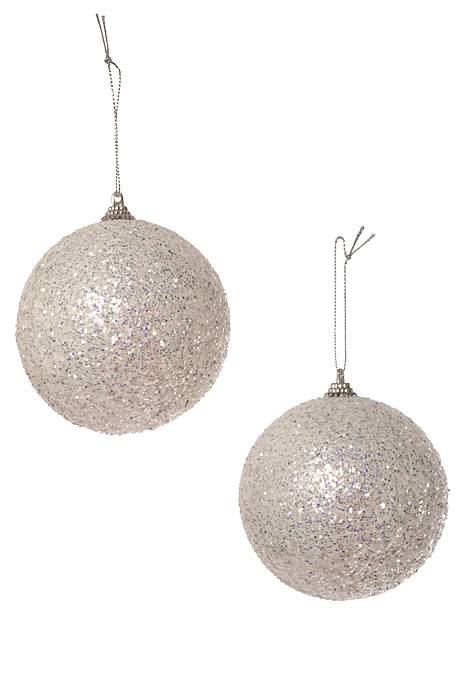 100mm Glitter Ball Ornament White Box/2