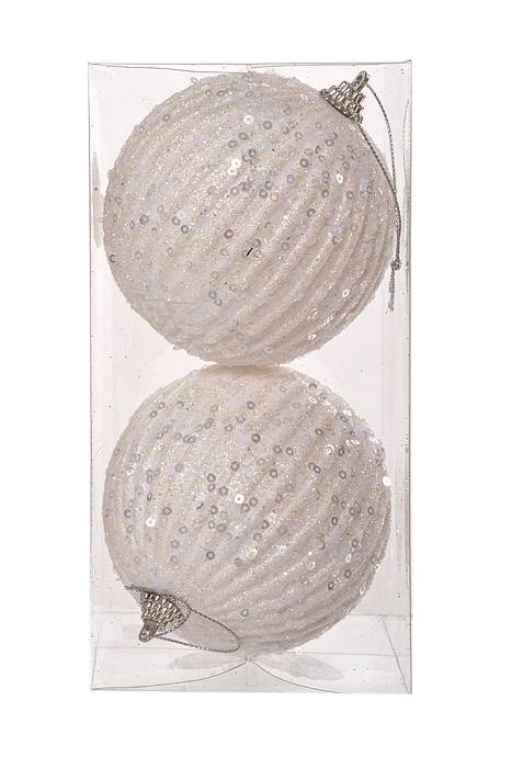 100mm Glitter Ball Ornament W/Sequins White Box/2
