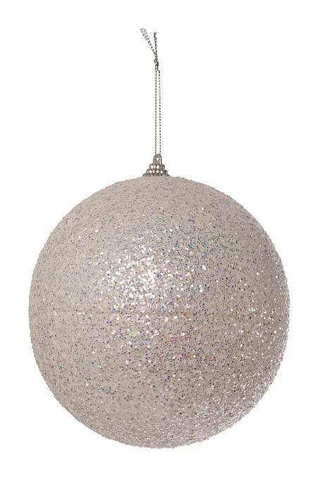 150mm Glitter Ball Ornament White