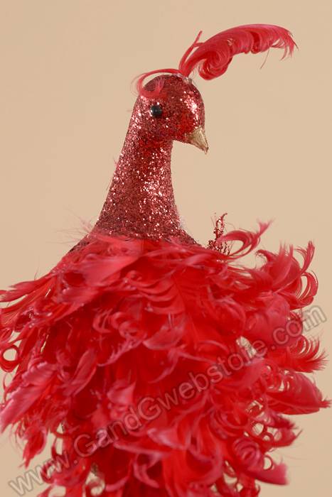 30" Glittered Feather Peacock W/clip Red