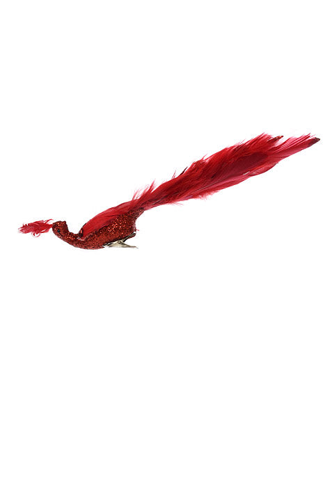 11" Glitter Peacock With Clip Red