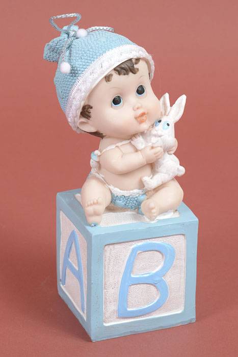 8.25" Baby Boy Sitting On The Block Blue