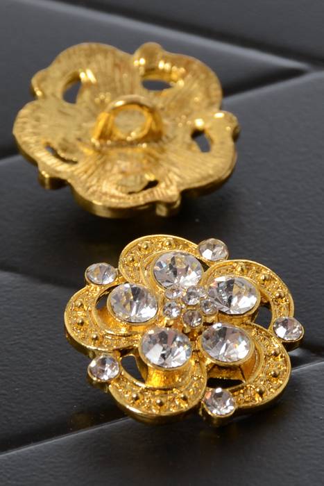 .90" Flower Ribbon Button Gold Pkg/6