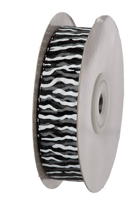 7/8" X 25yds Black Sheer W/white Zebra