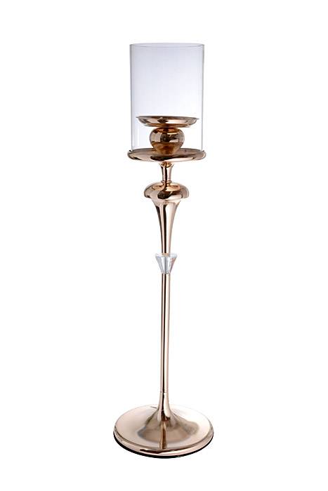 44" Single Lite Candle Holder W/glass Gold