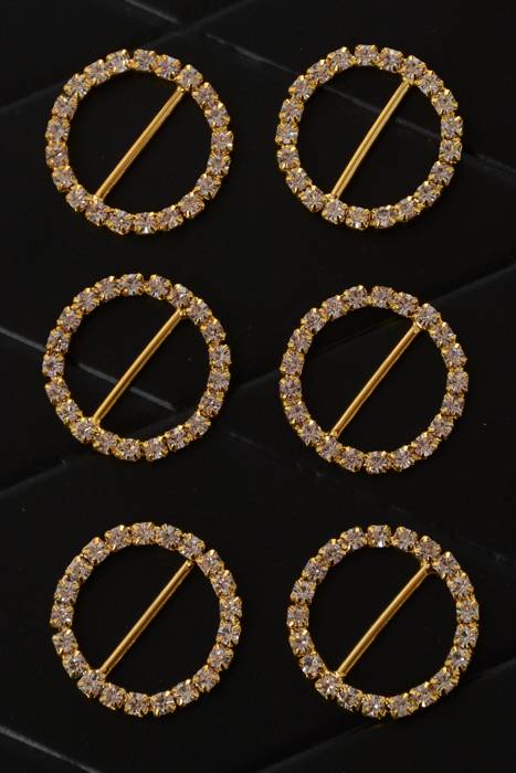 .90" Round Ribbon Button Gold Pkg/6