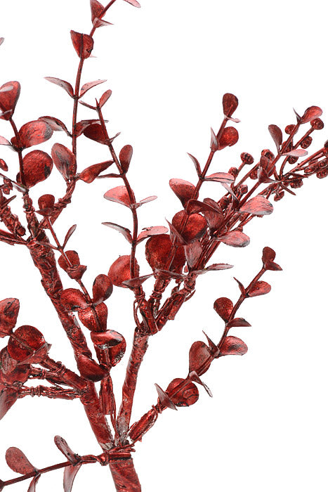 9.5" Metallic Boxwood Pick Red