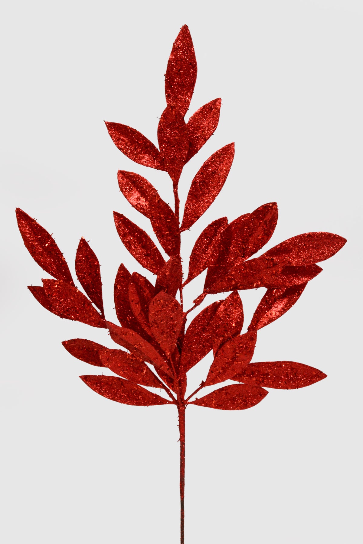 21" Glittered Sparkling Bay Leaf Spray Red