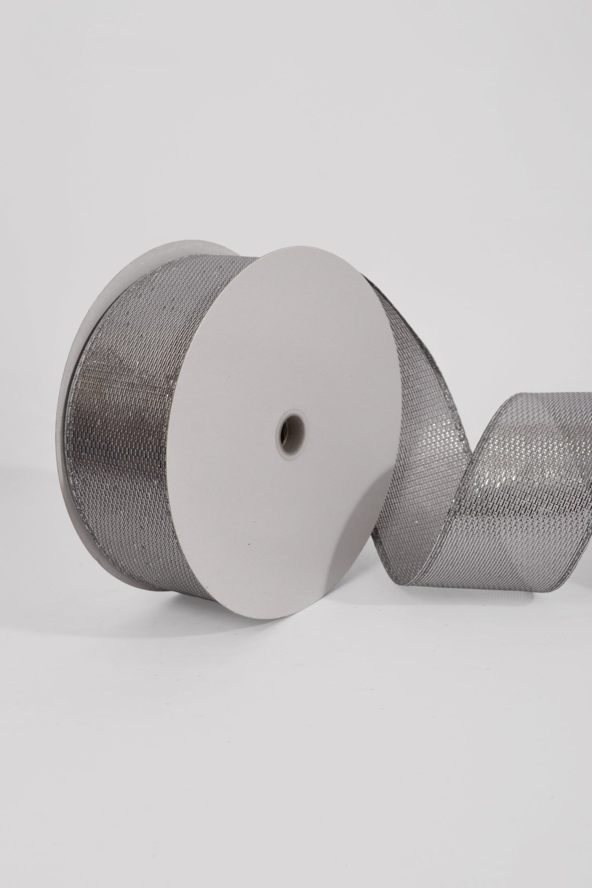 2.5" X 50Yds Wired Stairstep Woven Metallic Ribbon Silver