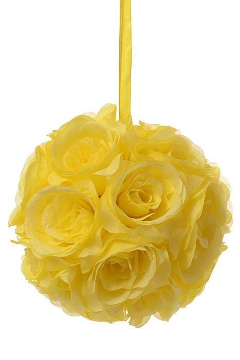 8" Rose Ball W/ribbon Yellow