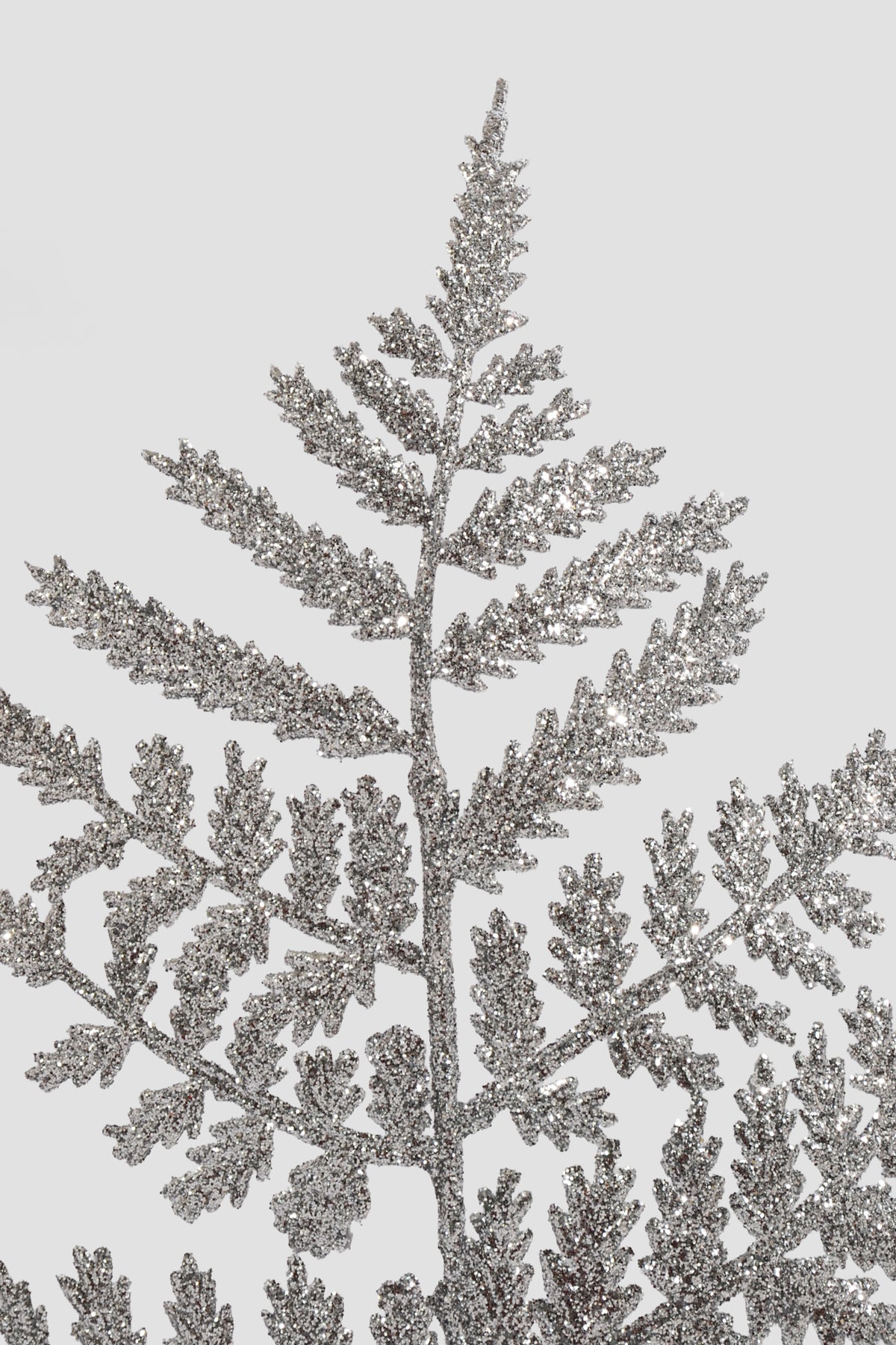 14" Glitter Leather Fern Silver Pkg/12
