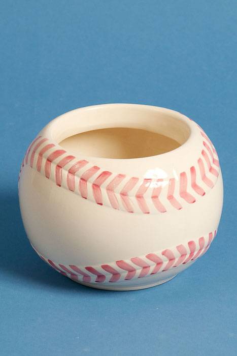 4.25" X 6.25" Round Ceramic Baseball Planter Beige/pink