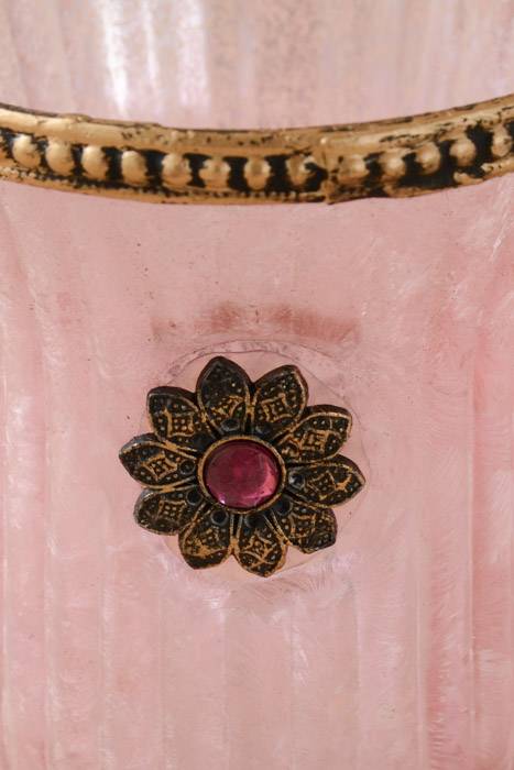 3.5" X 4.5" Round Pink Glass W/metal Rim