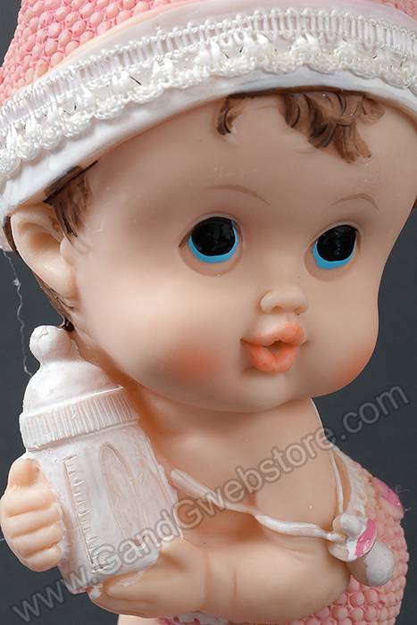 8.5" Ceramic Baby Girl W/bottle Pink