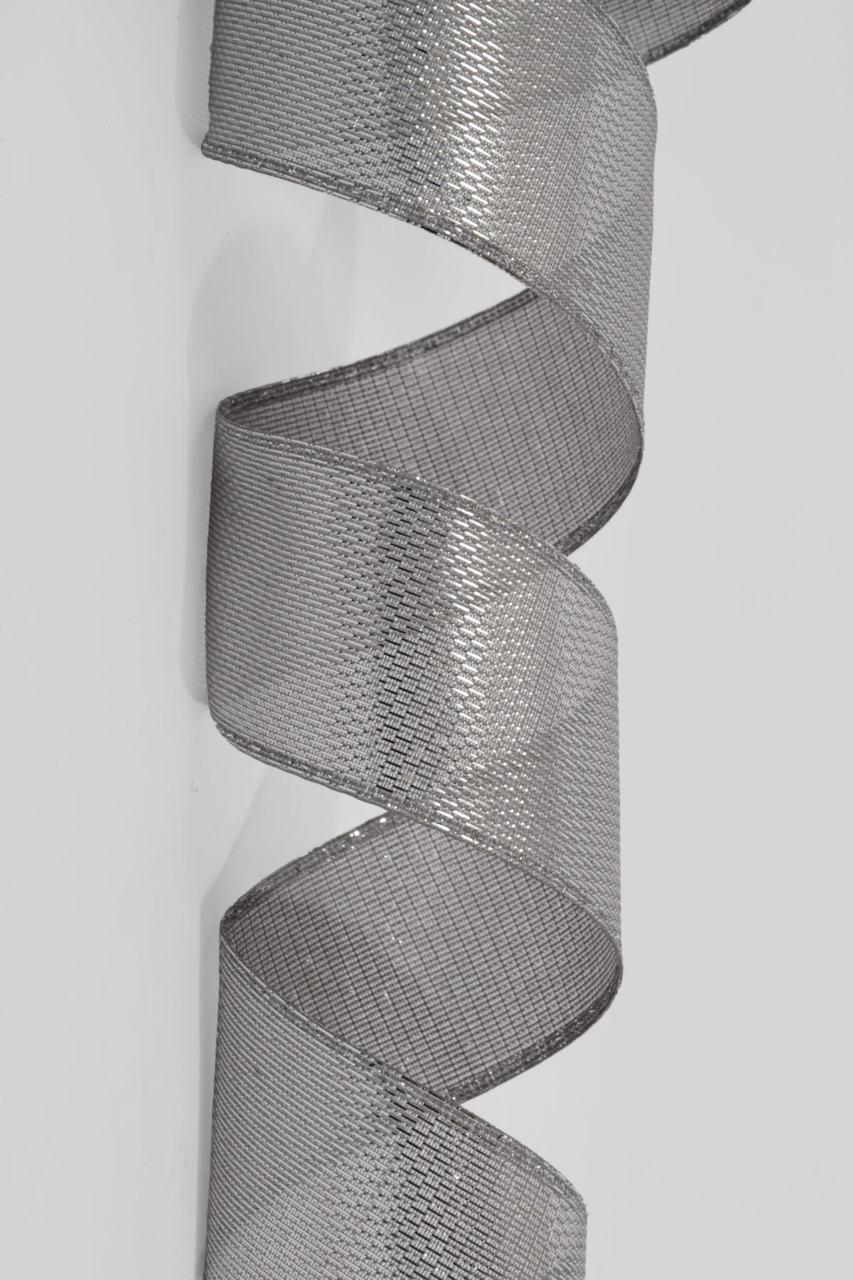 2.5" X 50Yds Wired Stairstep Woven Metallic Ribbon Silver