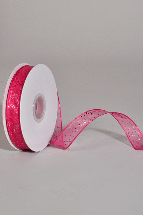 5/8" X 25Yds Wired Sparkle Sheer Ribbon Fuchsia
