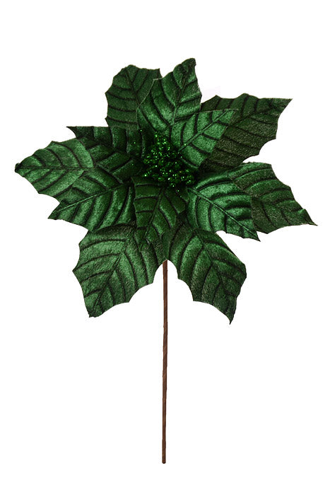 24" Metallic Veined Poinsettia Stem Emerald