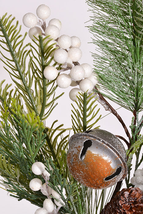 26" Pine Berry Bell Spray Green/White