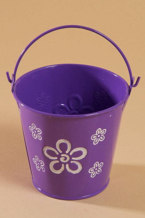 3.5" X 4" Bucket W/flowers Purple