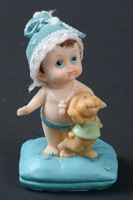 4" Ceramic Baby Boy W/puppy Blue