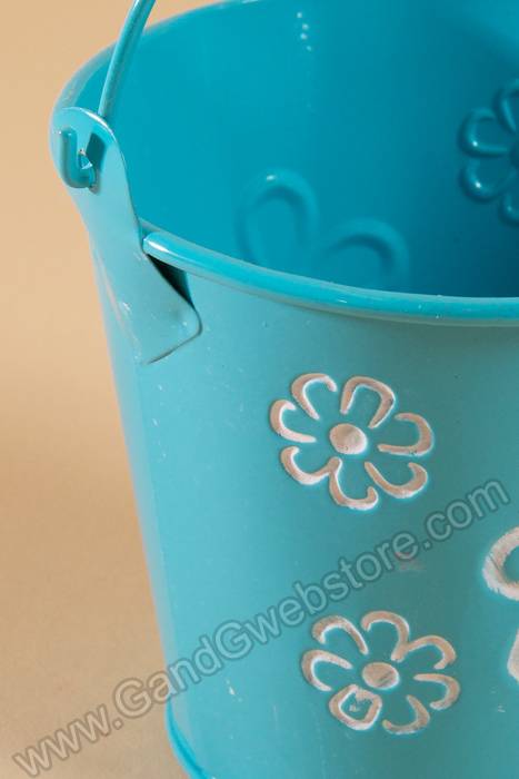 3.5" X 4" Bucket W/flowers Turquoise