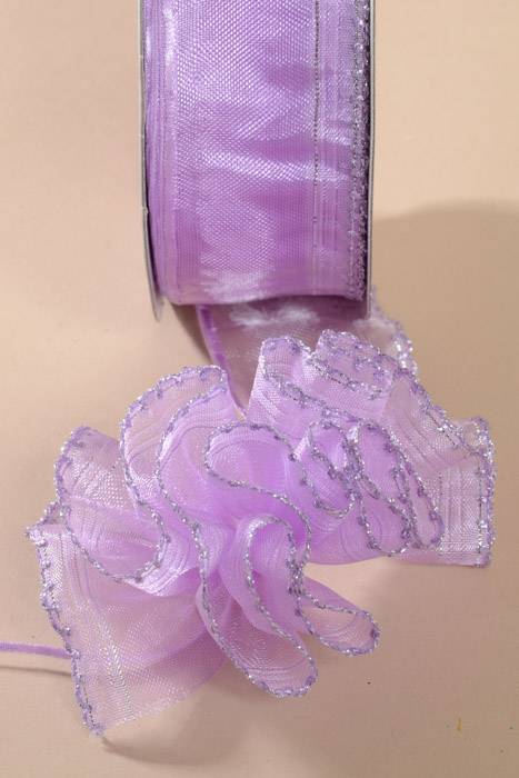 1.5" X 25yds Side Pull Bow W/silver Trim Lavender