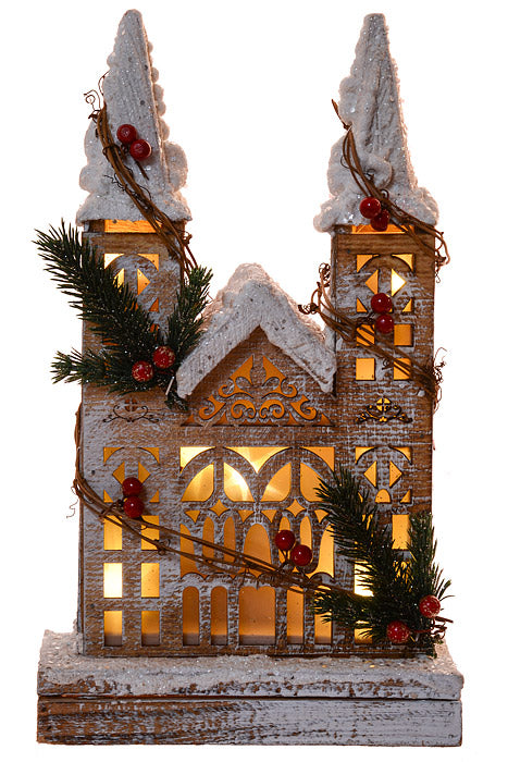 13" Wooden House With Light White