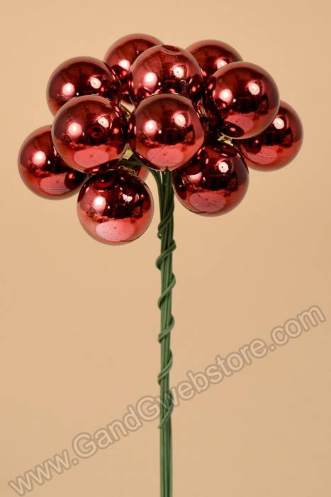20mm Shiny Stem Ball W/wire Red Pkg/12