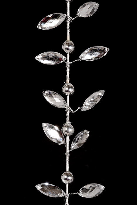 28" Metallic Beaded Mini Leaf Spray Silver