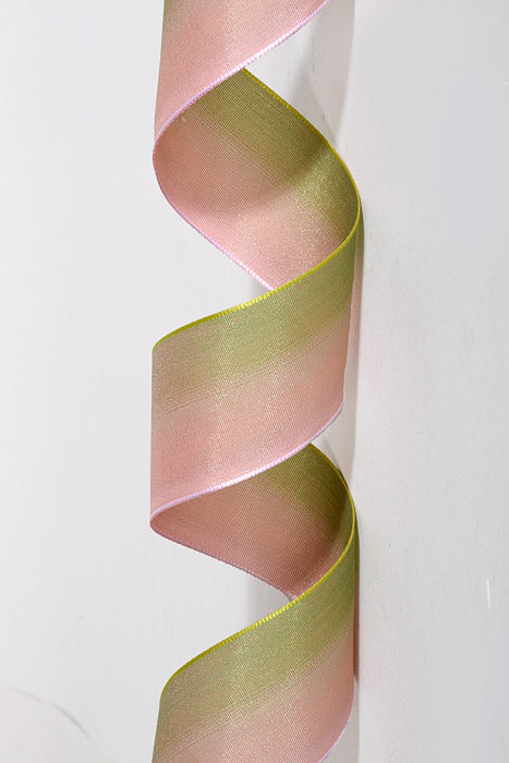 1.5" X 25Yds Wired French Ombre Ribbon Green/Peach