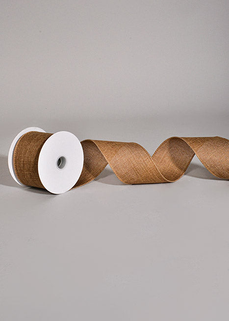 2.5" X 10Yds Wired Poly Linen Ribbon Dark Natural