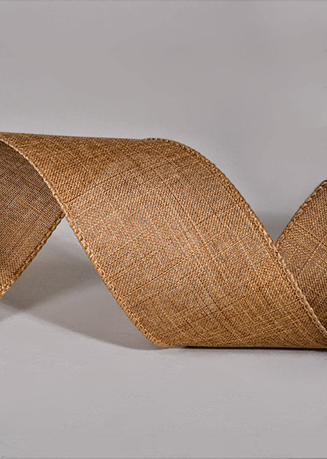 2.5" X 10Yds Wired Poly Linen Ribbon Dark Natural