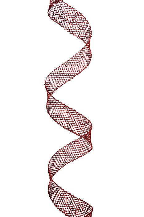 1.5" X 10Yds Wired Mega Glitter Net Ribbon Red