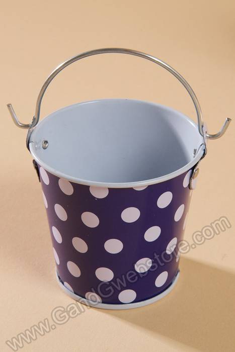 2" X 2.25" Metal Bucket W/dots Purple/white Pkg/6