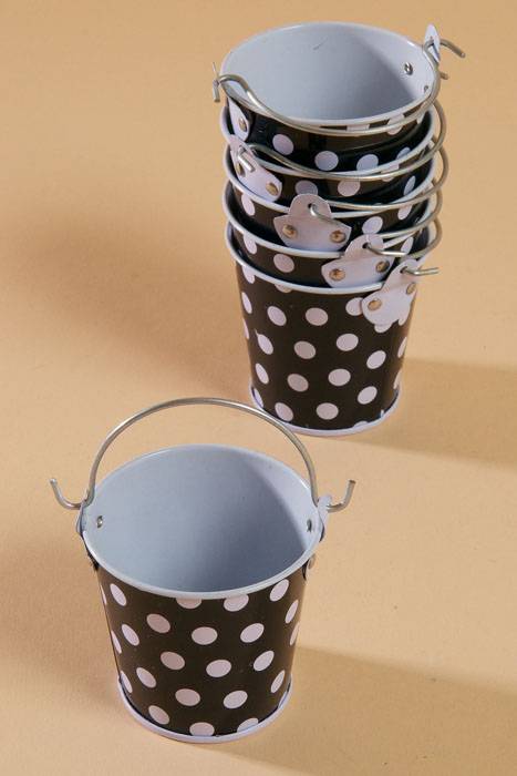 2" X 2.25" Metal Bucket W/dots Black/white Pkg/6