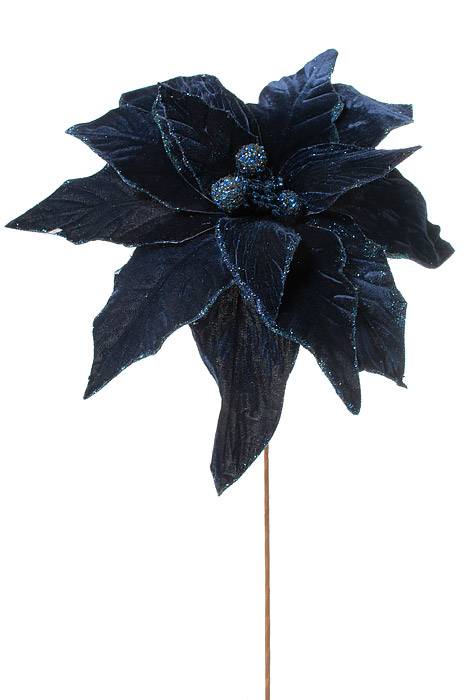 26" Deluxe Velvet Large Poinsettia Midnight Blue