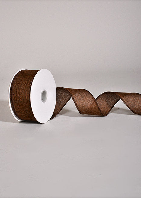 1.5" X 10Yds Wired Poly Linen Ribbon Chocolate