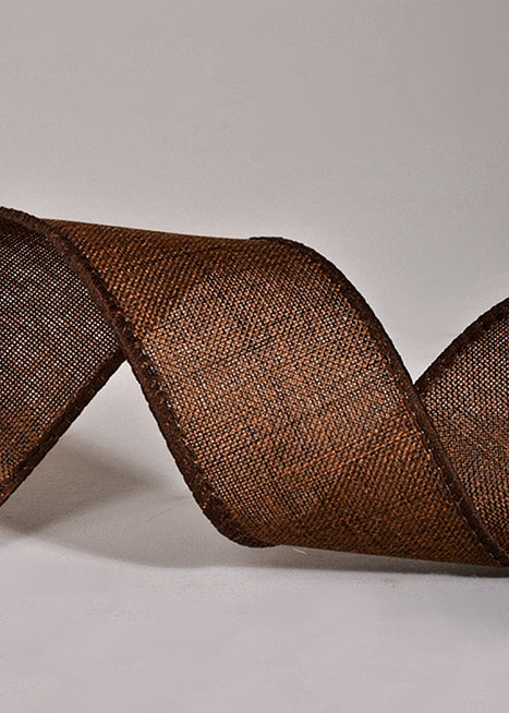 1.5" X 10Yds Wired Poly Linen Ribbon Chocolate