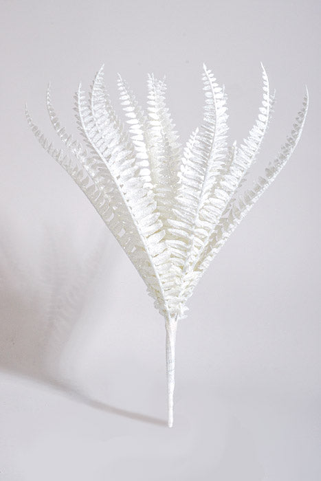 17" Fern Glitter Bush White