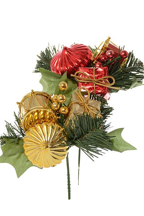 7" Holly Pine Pick W/drum Assorted Pkg/12