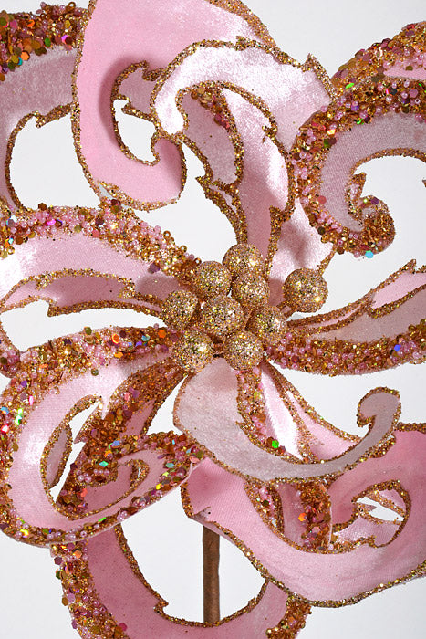 28" Velvet W/Jewel Scroll Bloom Spray Pink/Gold