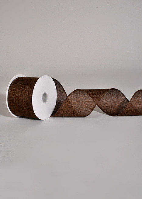 2.5" X 10Yds Wired Poly Linen Ribbon Chocolate