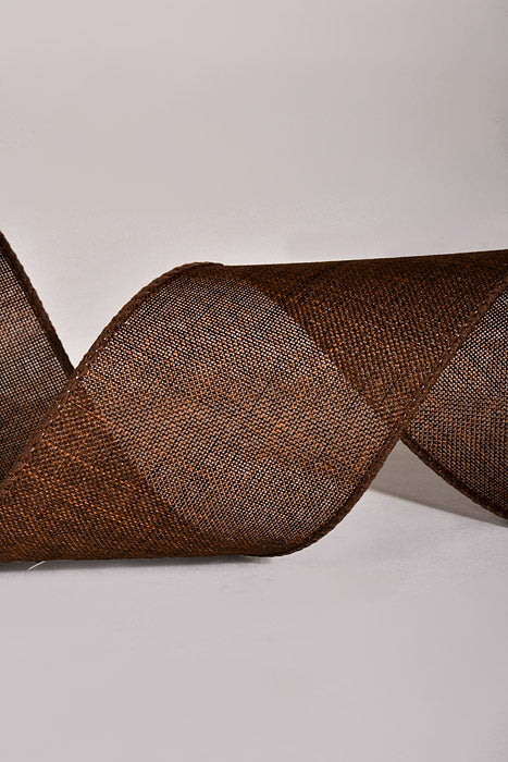 2.5" X 10Yds Wired Poly Linen Ribbon Chocolate